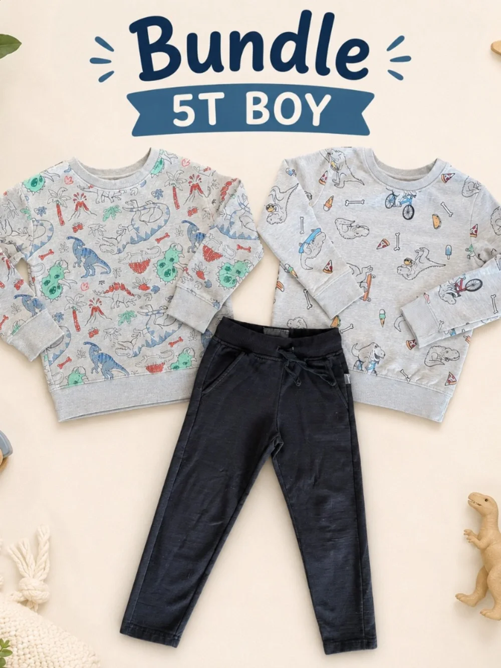 Boys Size 5 Dinosaur Sweatshirt & Pants 3-Piece Bundle